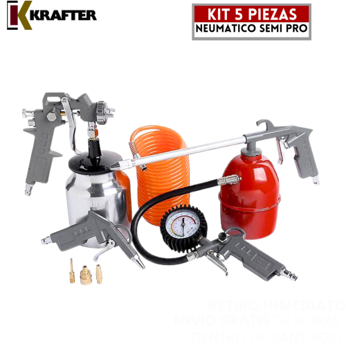KRAFTER Kit de 05 Piezas Para Compresor de Aire con Manguera de 5 metros